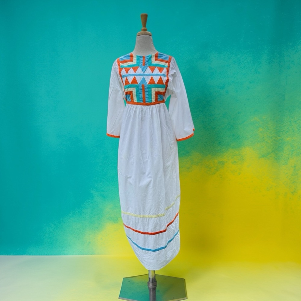 Vtg 70s Colorful Quilted Cotton Maxi Dress Joie Sing Boho Cottage Prairie As Is - Picture 3 of 11